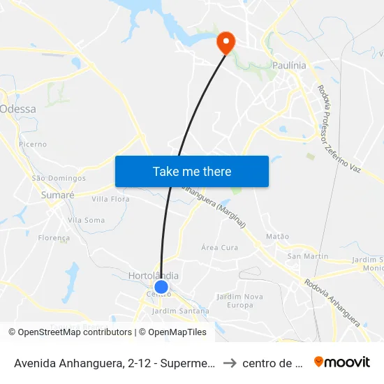Avenida Anhanguera, 2-12 - Supermercado São Vicente to centro de paulinia map