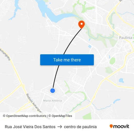 Rua José Vieira Dos Santos to centro de paulinia map