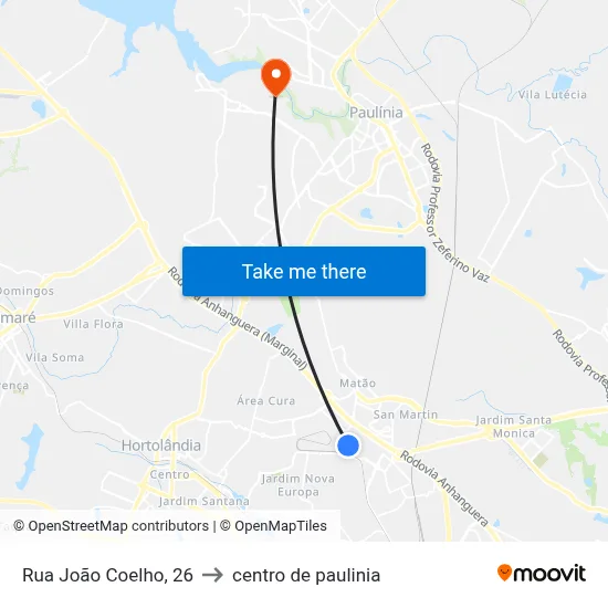 Rua João Coelho, 26 to centro de paulinia map