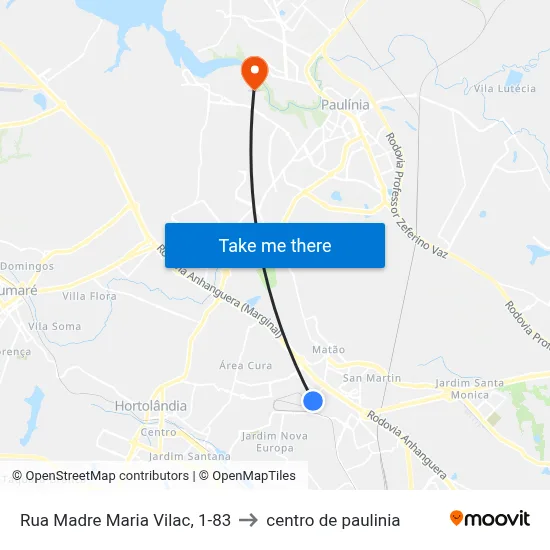 Rua Madre Maria Vilac, 1-83 to centro de paulinia map