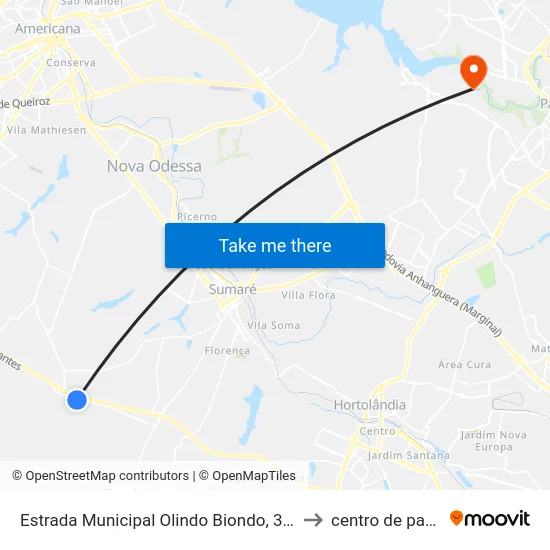 Estrada Municipal Olindo Biondo, 3196-3910 to centro de paulinia map
