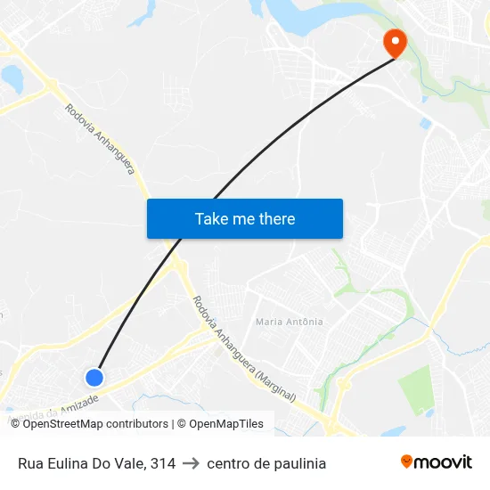 Rua Eulina Do Vale, 314 to centro de paulinia map
