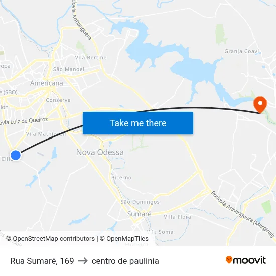 Rua Sumaré, 169 to centro de paulinia map