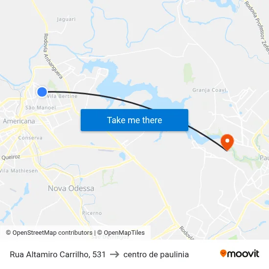 Rua Altamiro Carrilho, 531 to centro de paulinia map