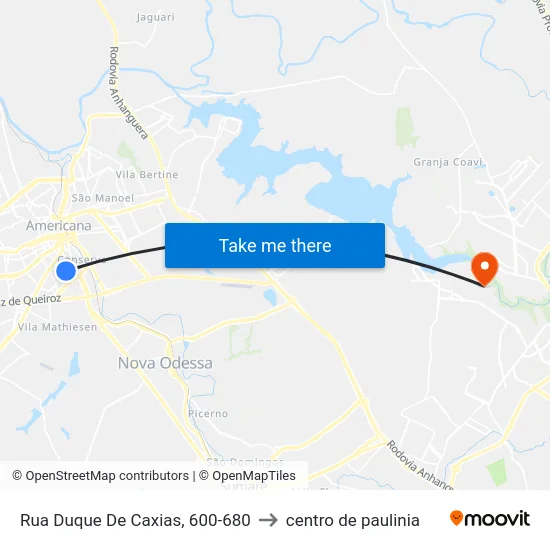Rua Duque De Caxias, 600-680 to centro de paulinia map