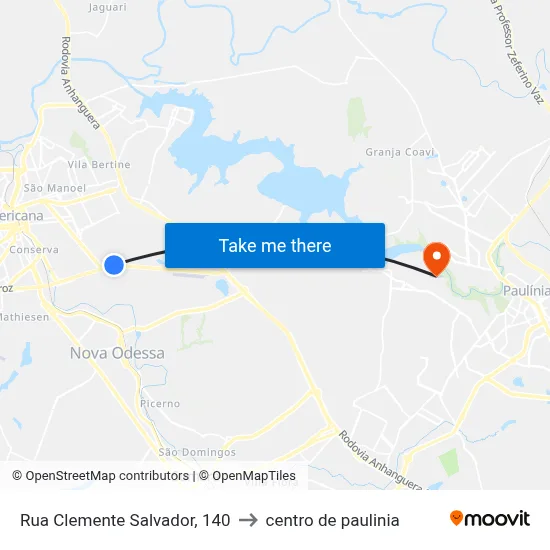 Rua Clemente Salvador, 140 to centro de paulinia map