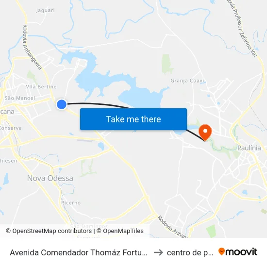 Avenida Comendador Thomáz Fortunato, 3380-3400 to centro de paulinia map