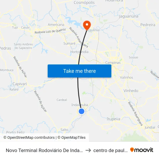 Novo Terminal Rodoviário De Indaiatuba to centro de paulinia map