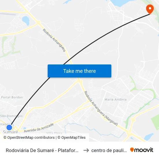 Rodoviária De Sumaré - Plataforma 5 to centro de paulinia map