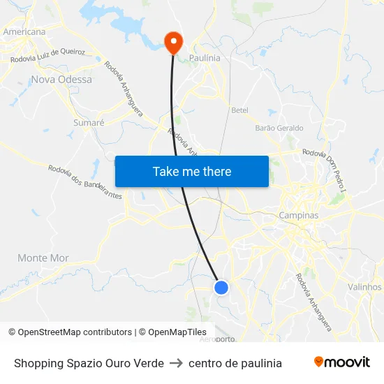 Shopping Spazio Ouro Verde to centro de paulinia map