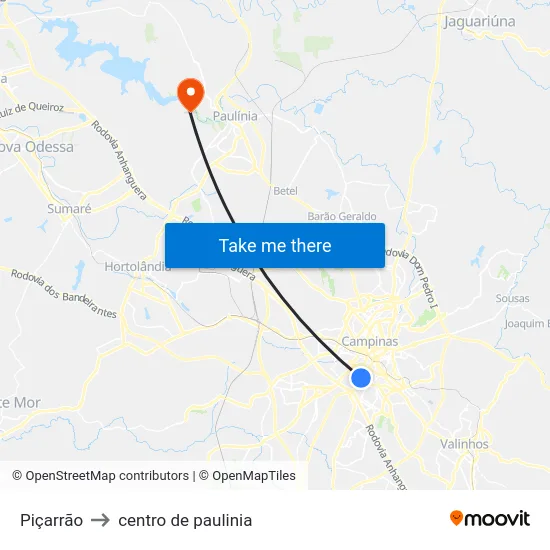 Piçarrão to centro de paulinia map