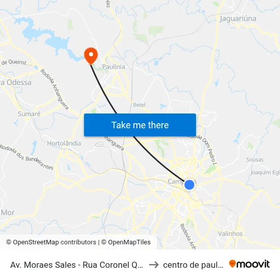 Av. Moraes Sales - Rua Coronel Quirino to centro de paulinia map