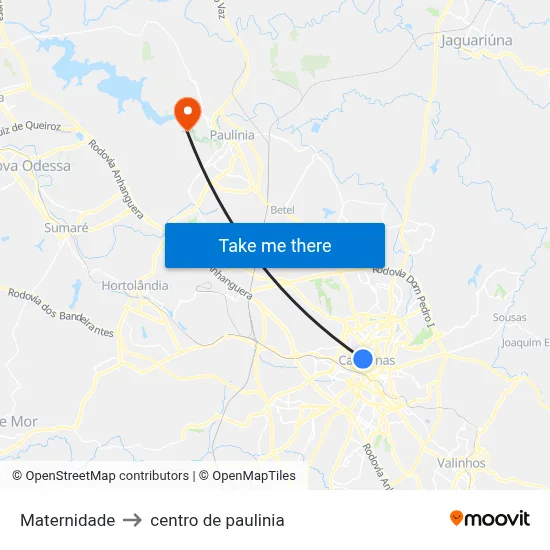 Maternidade to centro de paulinia map