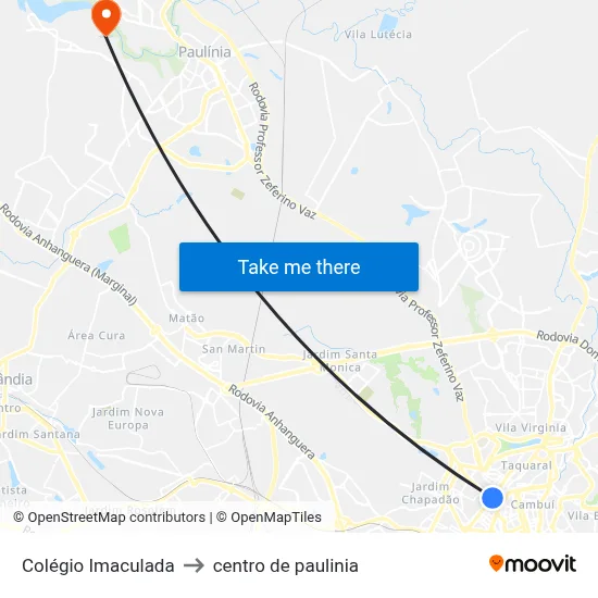 Colégio Imaculada to centro de paulinia map