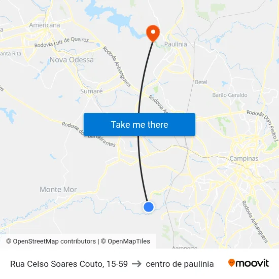Rua Celso Soares Couto, 15-59 to centro de paulinia map