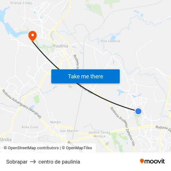 Sobrapar to centro de paulinia map