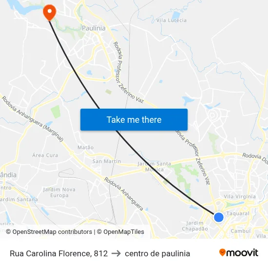 Rua Carolina Florence, 812 to centro de paulinia map