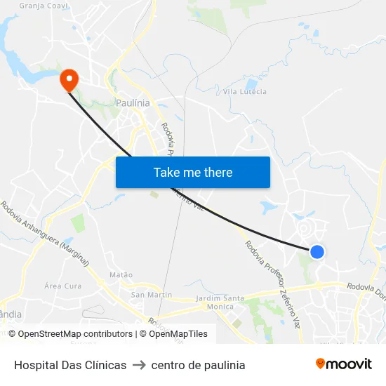 Hospital Das Clínicas to centro de paulinia map
