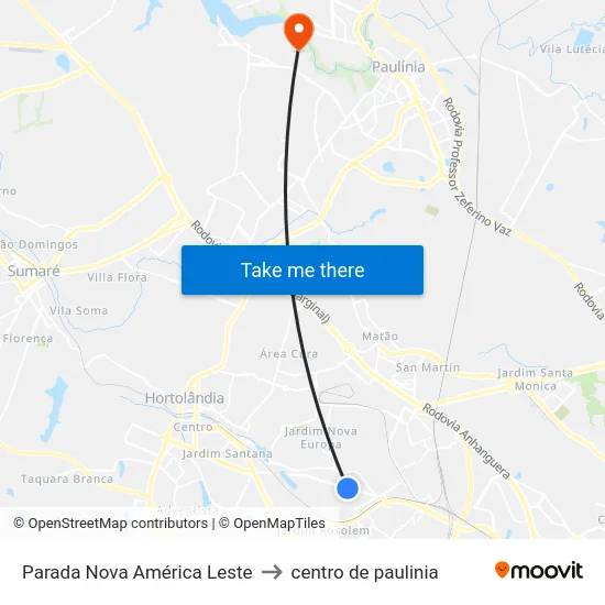 Parada Nova América Leste to centro de paulinia map