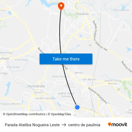 Parada Ataliba Nogueira Leste to centro de paulinia map
