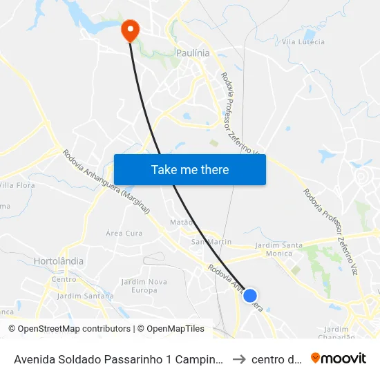 Avenida Soldado Passarinho 1 Campinas - São Paulo 13070-115 Brasil to centro de paulinia map