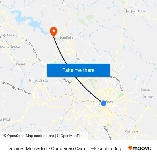 Terminal Mercado I - Conceicao Campinas - SP Brasil to centro de paulinia map