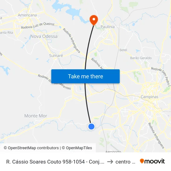 R. Cássio Soares Couto 958-1054 - Conj. Hab. Parque Itajai Campinas - SP Brasil to centro de paulinia map