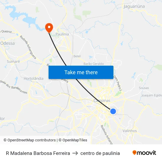 R Madalena Barbosa Ferreira to centro de paulinia map