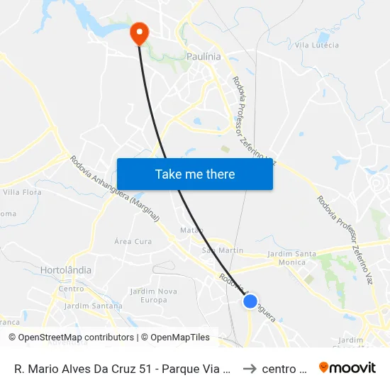 R. Mario Alves Da Cruz 51 - Parque Via Norte Campinas - SP 13065-624 Brasil to centro de paulinia map