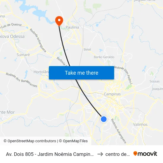 Av. Dois 805 - Jardim Noêmia Campinas - SP 13051-430 Brasil to centro de paulinia map