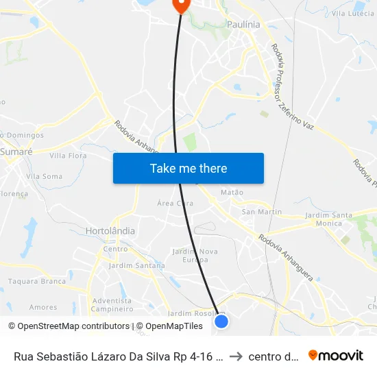 Rua Sebastião Lázaro Da Silva Rp 4-16 Hortolândia - São Paulo Brasil to centro de paulinia map