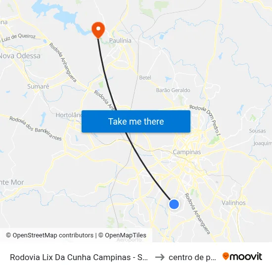 Rodovia Lix Da Cunha Campinas - São Paulo Brasil to centro de paulinia map