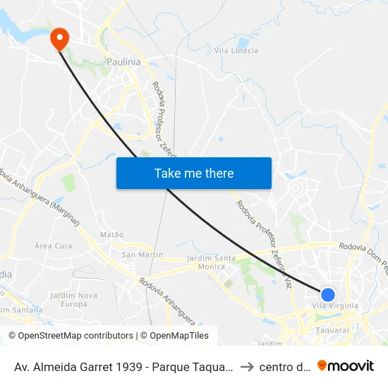 Av. Almeida Garret 1939 - Parque Taquaral Campinas - SP 13087-290 Brasil to centro de paulinia map
