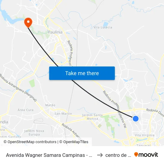 Avenida Wagner Samara Campinas - São Paulo 13081 Brasil to centro de paulinia map