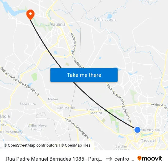 Rua Padre Manuel Bernades 1085 - Parque Taquaral Campinas - SP 13087-320 Brasil to centro de paulinia map