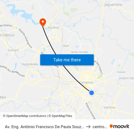Av. Eng. Antônio Francisco De Paula Souza 730 - Vila Paraiso Campinas - SP 13043-540 Brasil to centro de paulinia map