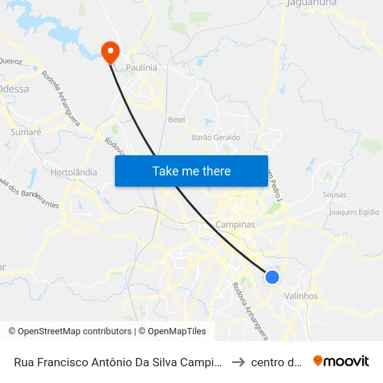 Rua Francisco Antônio Da Silva Campinas - São Paulo 13045 Brasil to centro de paulinia map