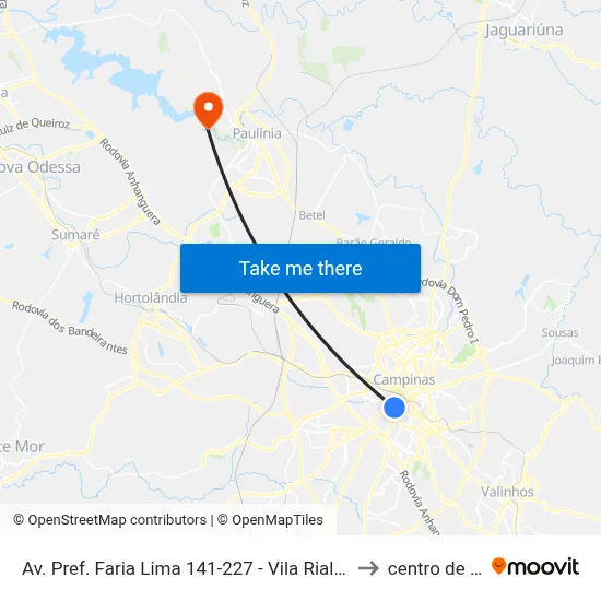 Av. Pref. Faria Lima 141-227 - Vila Rialto Campinas - SP Brasil to centro de paulinia map