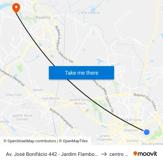 Av. José Bonifácio 442 - Jardim Flamboyant Campinas - SP 13091-140 Brasil to centro de paulinia map