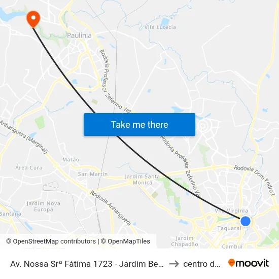 Av. Nossa Srª Fátima 1723 - Jardim Bela Vista Campinas - SP Brasil to centro de paulinia map