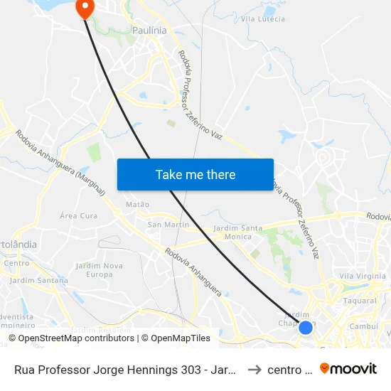 Rua Professor Jorge Hennings 303 - Jardim Chapadão Campinas - SP 13070-142 Brasil to centro de paulinia map