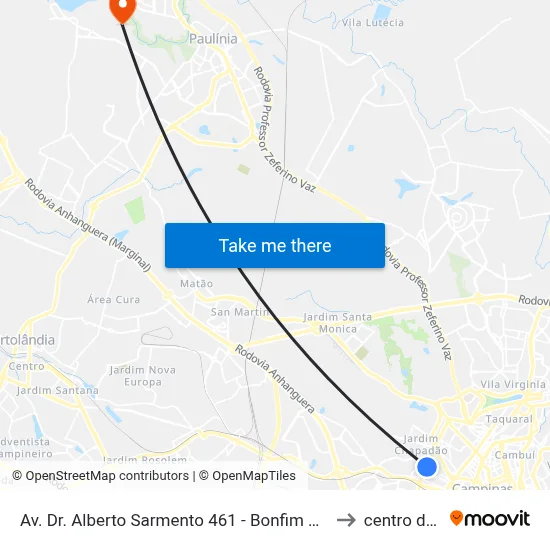 Av. Dr. Alberto Sarmento 461 - Bonfim Campinas - SP 13070-711 Brasil to centro de paulinia map