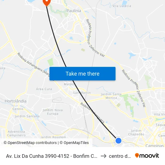 Av. Lix Da Cunha 3990-4152 - Bonfim Campinas - SP 13070-716 Brasil to centro de paulinia map
