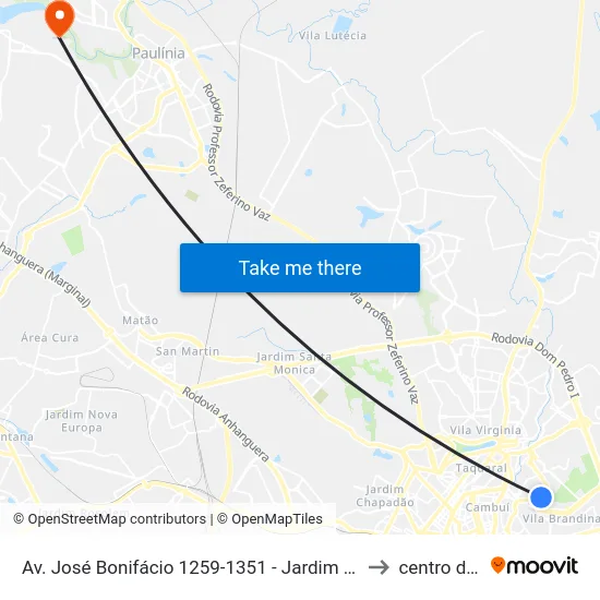 Av. José Bonifácio 1259-1351 - Jardim Flamboyant Campinas - SP Brasil to centro de paulinia map