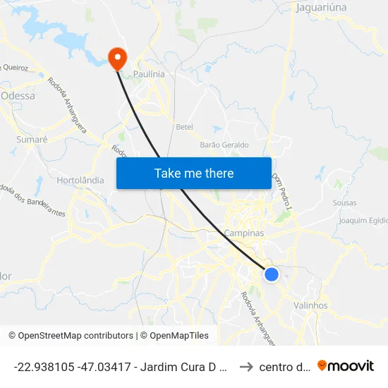 -22.938105 -47.03417 - Jardim Cura D Ars Campinas - SP 13045-541 Brasil to centro de paulinia map