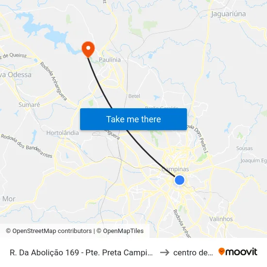 R. Da Abolição 169 - Pte. Preta Campinas - SP 13041-445 Brasil to centro de paulinia map