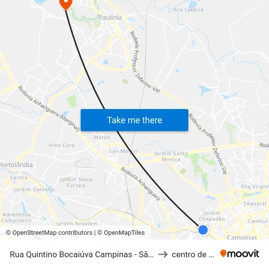 Rua Quintino Bocaiúva Campinas - São Paulo 13070 Brasil to centro de paulinia map
