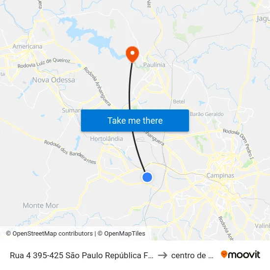 Rua 4 395-425 São Paulo República Federativa Do Brasil to centro de paulinia map