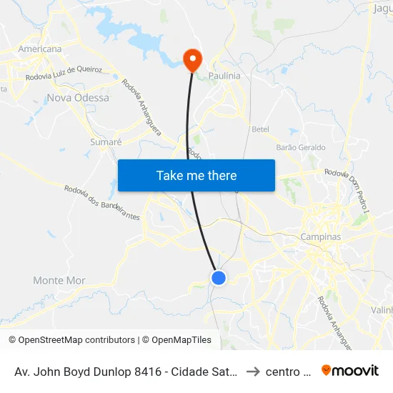 Av. John Boyd Dunlop 8416 - Cidade Satélite Íris Campinas - SP 13059-587 Brasil to centro de paulinia map