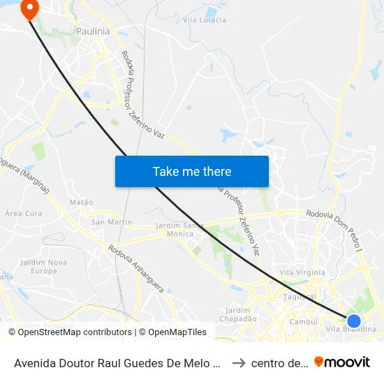 Avenida Doutor Raul Guedes De Melo Campinas - São Paulo Brasil to centro de paulinia map